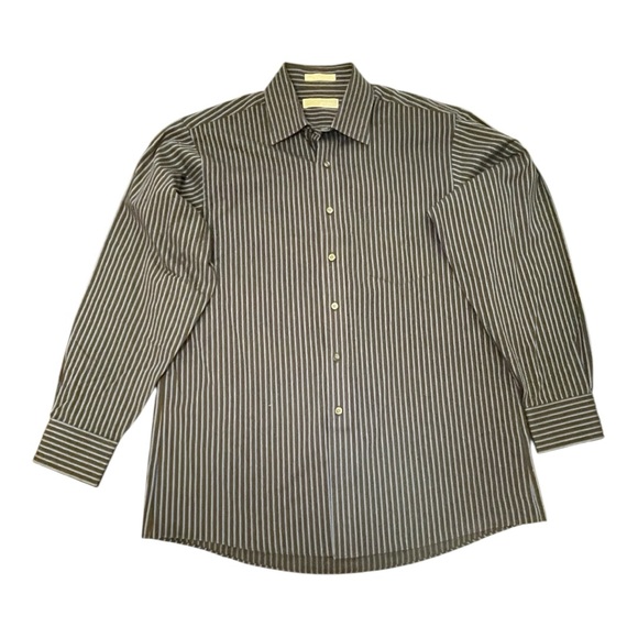 Michael Kors Other - Michael Kors Brown Blue Striped Button Up Long Sleeve Shirt Mens Size L 16 34/35